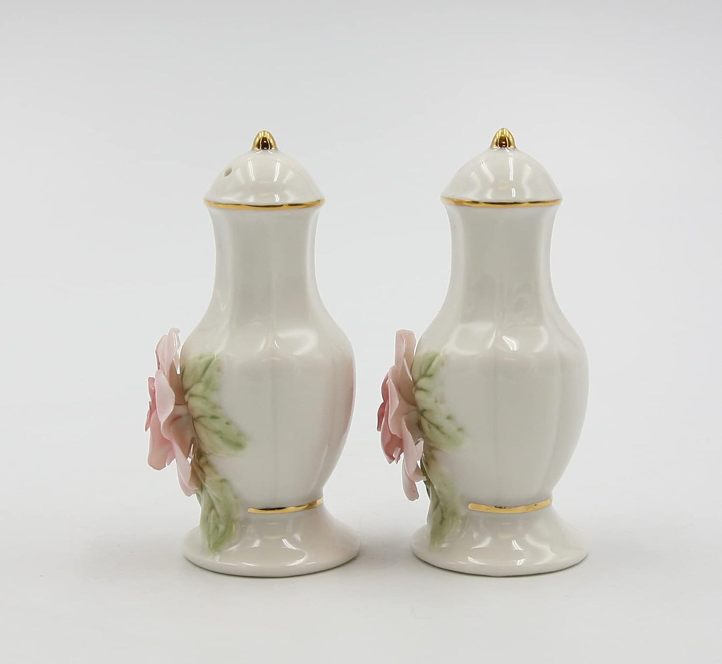 Cosmos Gifts Porcelain Pink Rose Jar with Gold Trim Salt and Pepper Shaker Set 3-1/2" H 21027
