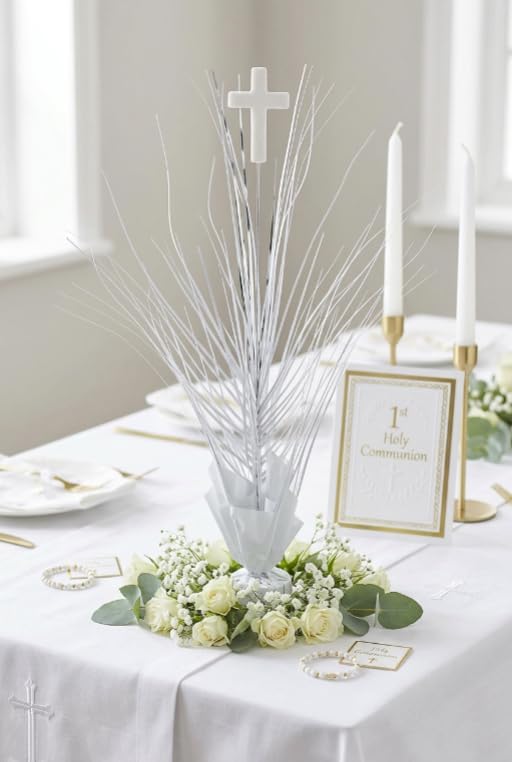 White Cross Balloon Centerpiece with Onion Spray, 2 Pack