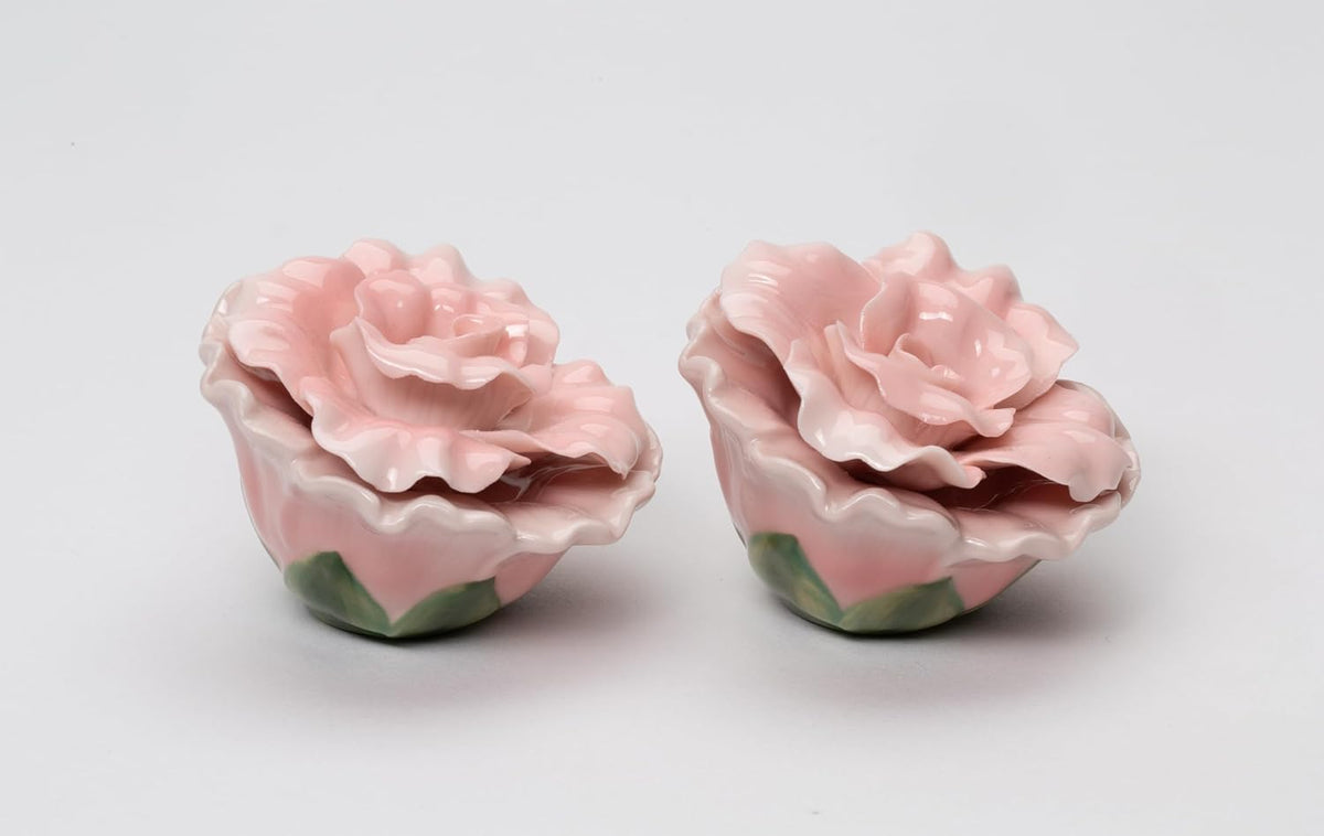 Cosmos Gifts Fine Porcelain Pink Rose Salt & Pepper Shakers Set 2-1/2" H