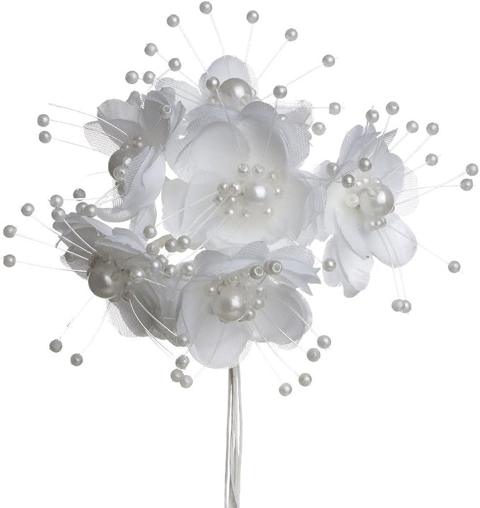 Party Favors Plus White Satin Pearl Organza Wedding Flower Favor 72 Count