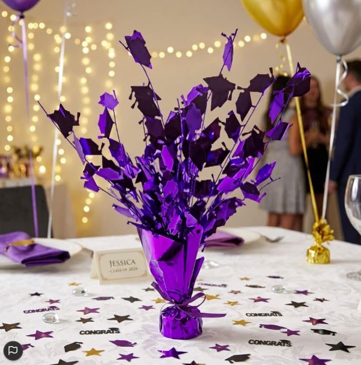 Purple Graduation Hats Balloon Weight Centerpiece, 2 Pieces