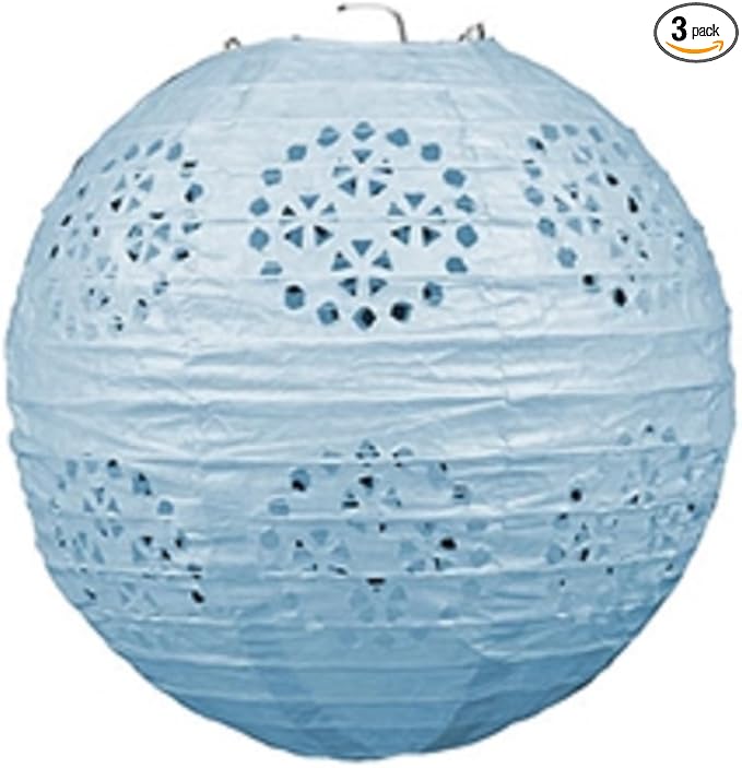 Party Favors Plus Light Blue Paper Lace Lanterns 3 Count