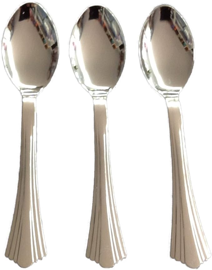 Party Favors Plus Plastic Silver Spoons Heavy Duty 50 Count