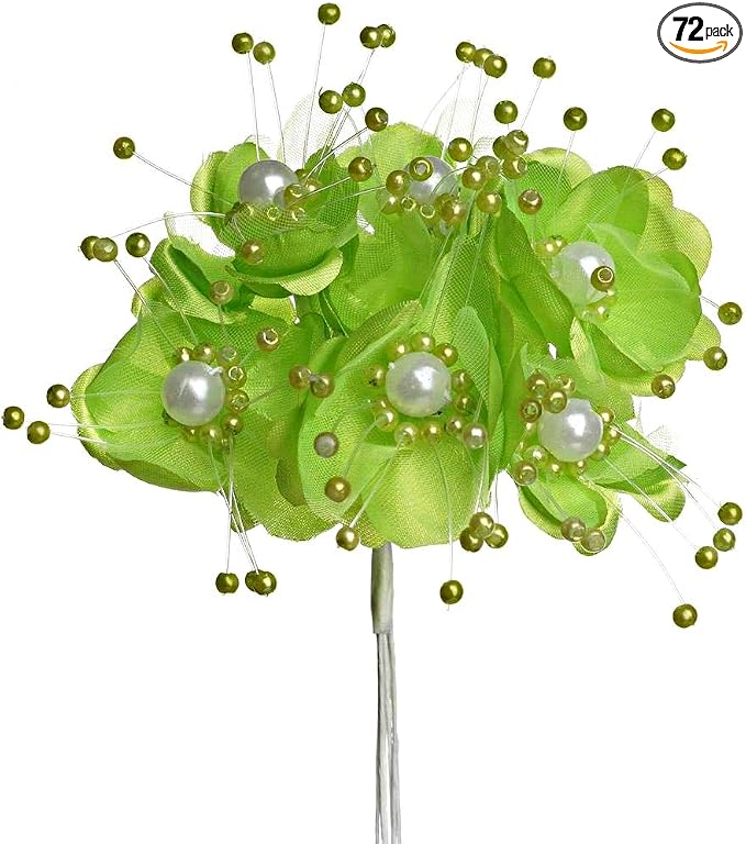 Party Favors Plus Apple Green Satin Pearl Organza Flowers 72 Count