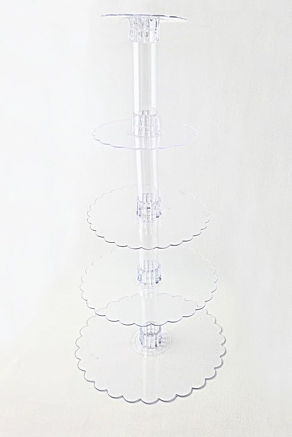 Party Favors Plus Clear Acrylic 5 Tier Cupcake Stand 14 Inch 12 Inch 10 Inch 8 Inch 6 Inch Scalloped Plates