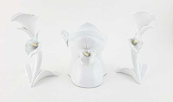 Party Favors Plus White Polyresin Lily Candle Holder Set of 3