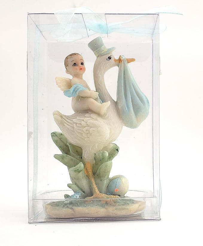 Party Favors Plus Baby Angel on Stork Polyresin Figurine Blue 4 Inch 2 Count