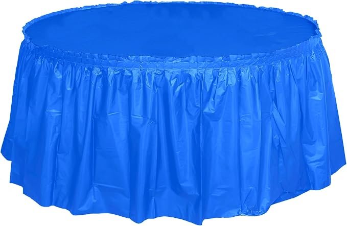 Party Favors Plus Royal Blue Plastic Tablecloth 84 Inch Round with 2 Table Skirts 3 Piece Set