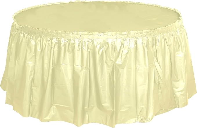 Party Favors Plus Ivory Plastic Tablecloth 84 Inch Round with Table Skirts 3 Piece Set