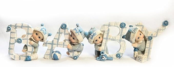 Party Favors Plus Polyresin Baby Figurines Blue White 4 Piece