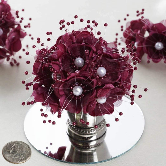 Party Favors Plus 72 Burgundy Satin Pearl Flowers 1.5 Inch Bridal Shower