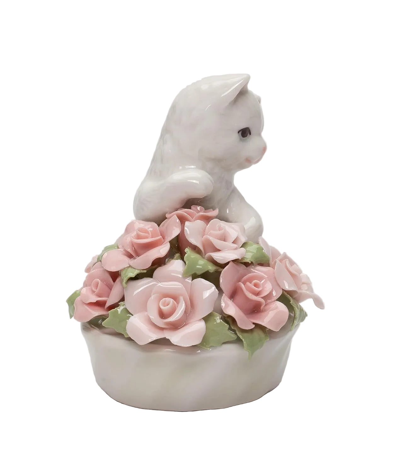 Cosmos Gifts Fine Porcelain Cat Kitten with Pink Rose Flowers Pot Mini Figurine 3" H 96475