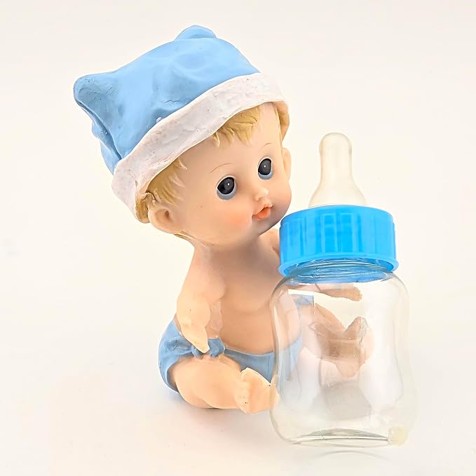Party Favors Plus Pink White Polyresin Baby Girl Figurine with Fillable Bottle 5.5 Inch