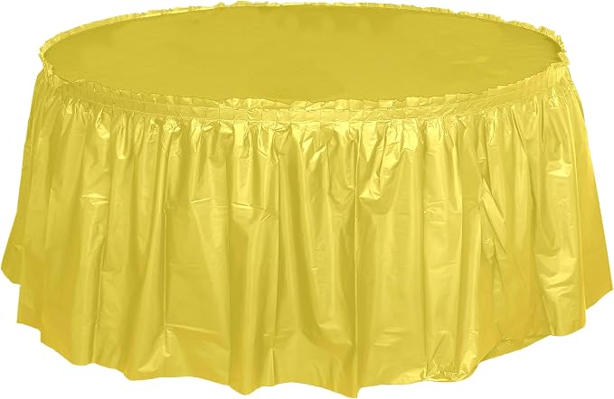 Party Favors Plus Yellow Plastic Tablecloth 84 Inch Round with 2 Table Skirts 3 Piece Set