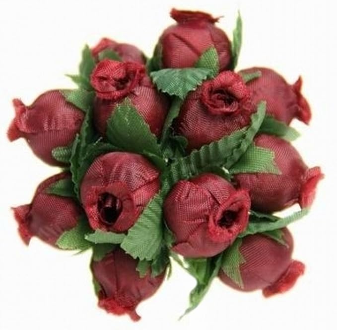 144 Miniature Poly Rose Silk Favor Flower Pick Wedding Shower - Burgundy