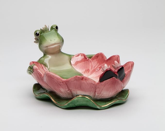 Cosmos Gifts Fine Ceramic Frogalina Frog on Water Lily Flower Nic Nac Soap Dish 6-1/4" L