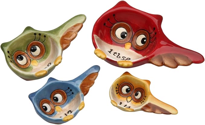 Cosmos Gifts Ceramic Owl Measuring Spoon Set 4-Piece 10910