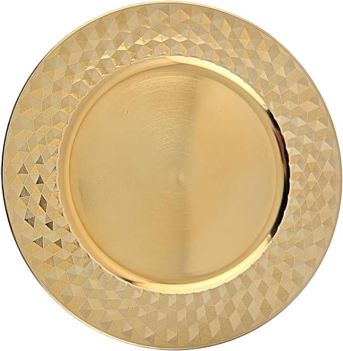 Party Favors Plus Gold Round Plastic Charger Plates Diamond Finish 13 Inch 6 Count