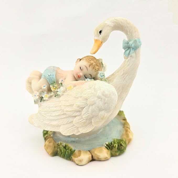Party Favors Plus White Blue Polyresin Swan Figurine 3.5 Inch