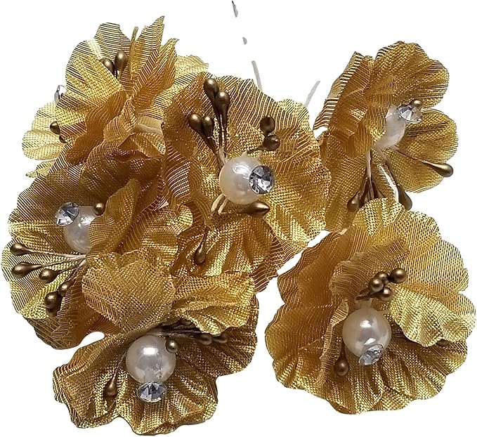 Party Favors Plus Gold Satin Pearl Organza Flowers 72 Count