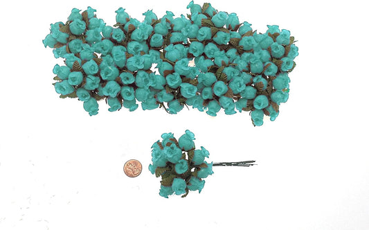 144 Miniature Poly Rose Silk Favor Flower Pick Wedding Shower - Aqua