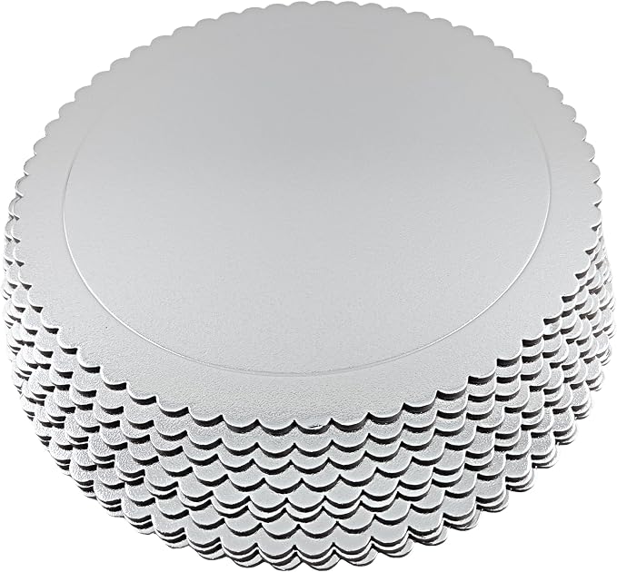 Party Favors Plus Round Cake Board Silver Scalloped Edge Cardboard 14 Inch Pack of 10