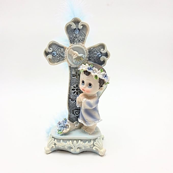 Party Favors Plus Multicolor Polyresin Angel Praying at Cross Figurine 6.5 Inch