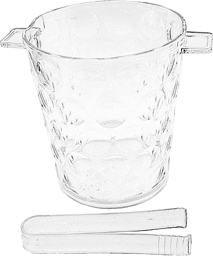 Clear Plastic 6.5 inch Tall Ice Bucket with Tongs