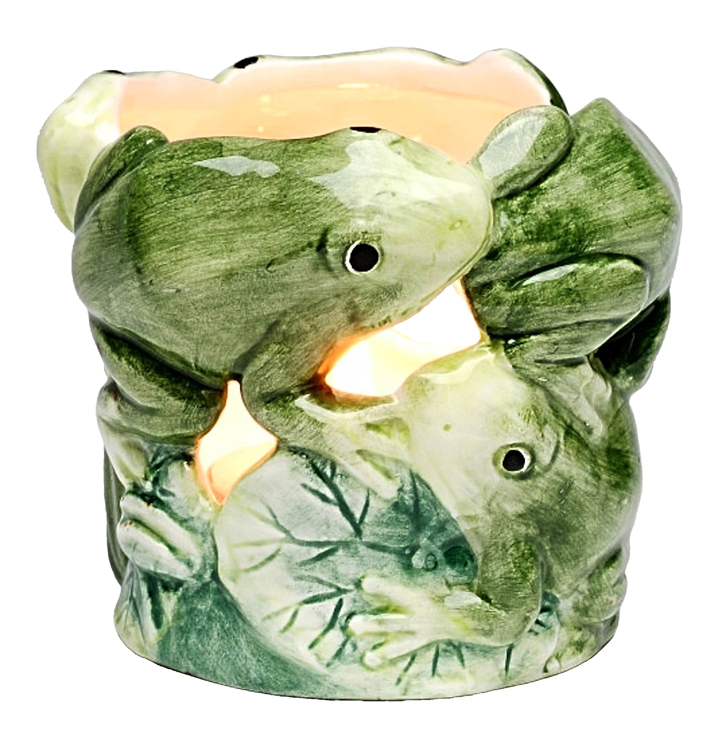 Cosmos Gifts Fine Ceramic Frog Lily Pads Tea Light Candle Holder 2-3/4 In Green