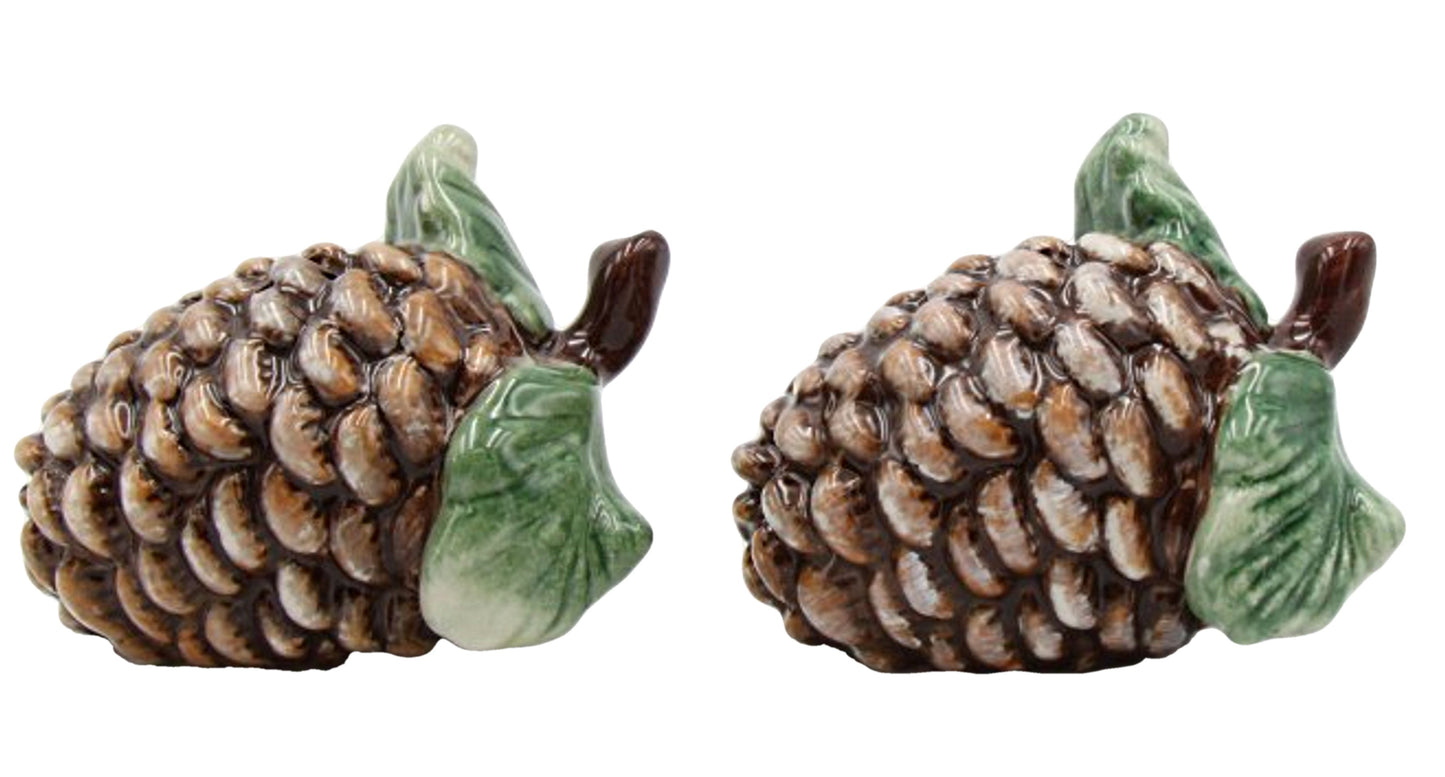 Cosmos Gifts Fine Ceramic Pine Cones Salt and Pepper Shakers Set 3" L Brown
