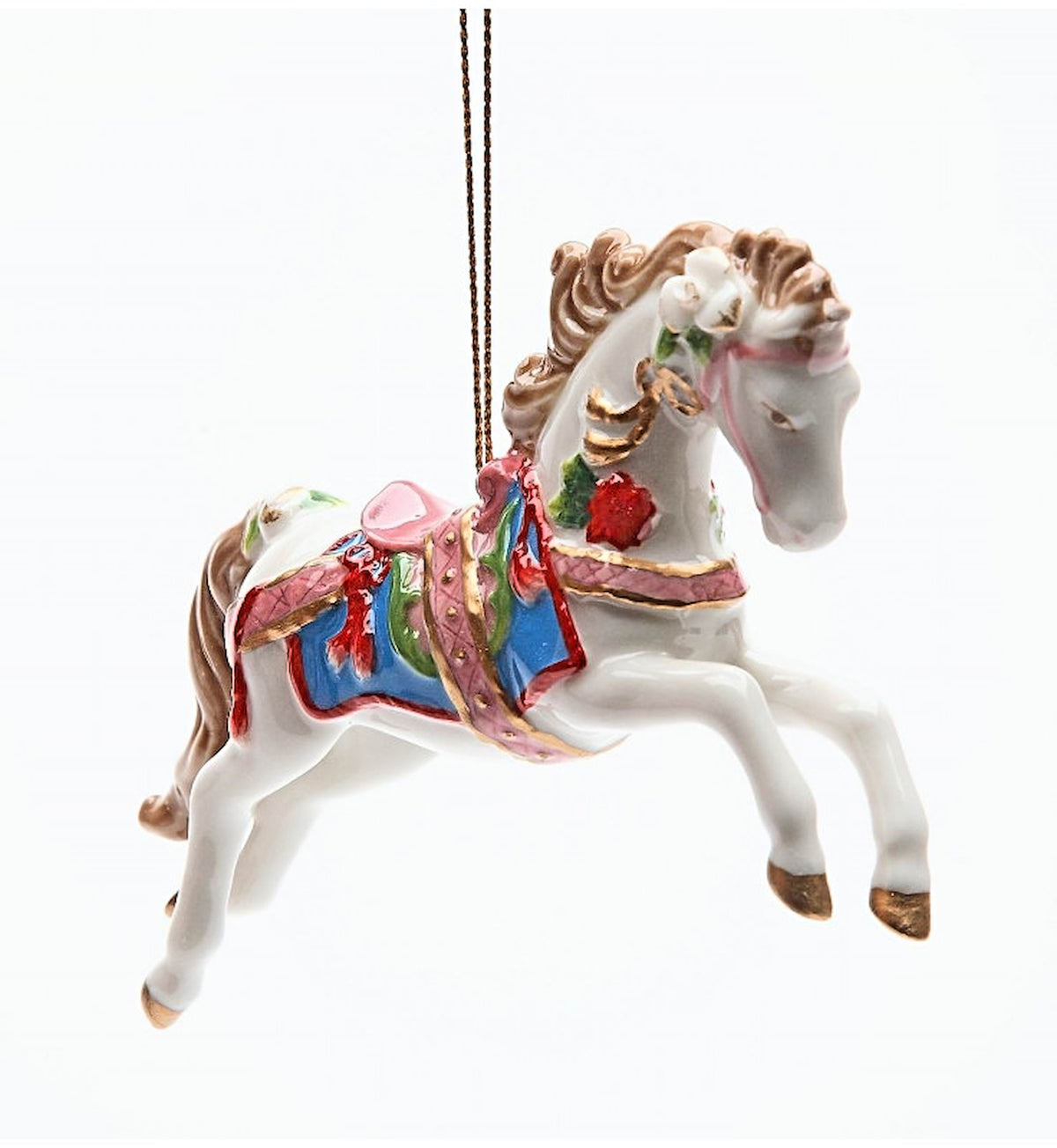 Cosmos Gifts Fine Porcelain Christmas Fantasia White Carousel Horse Ornament 4-7/8" L