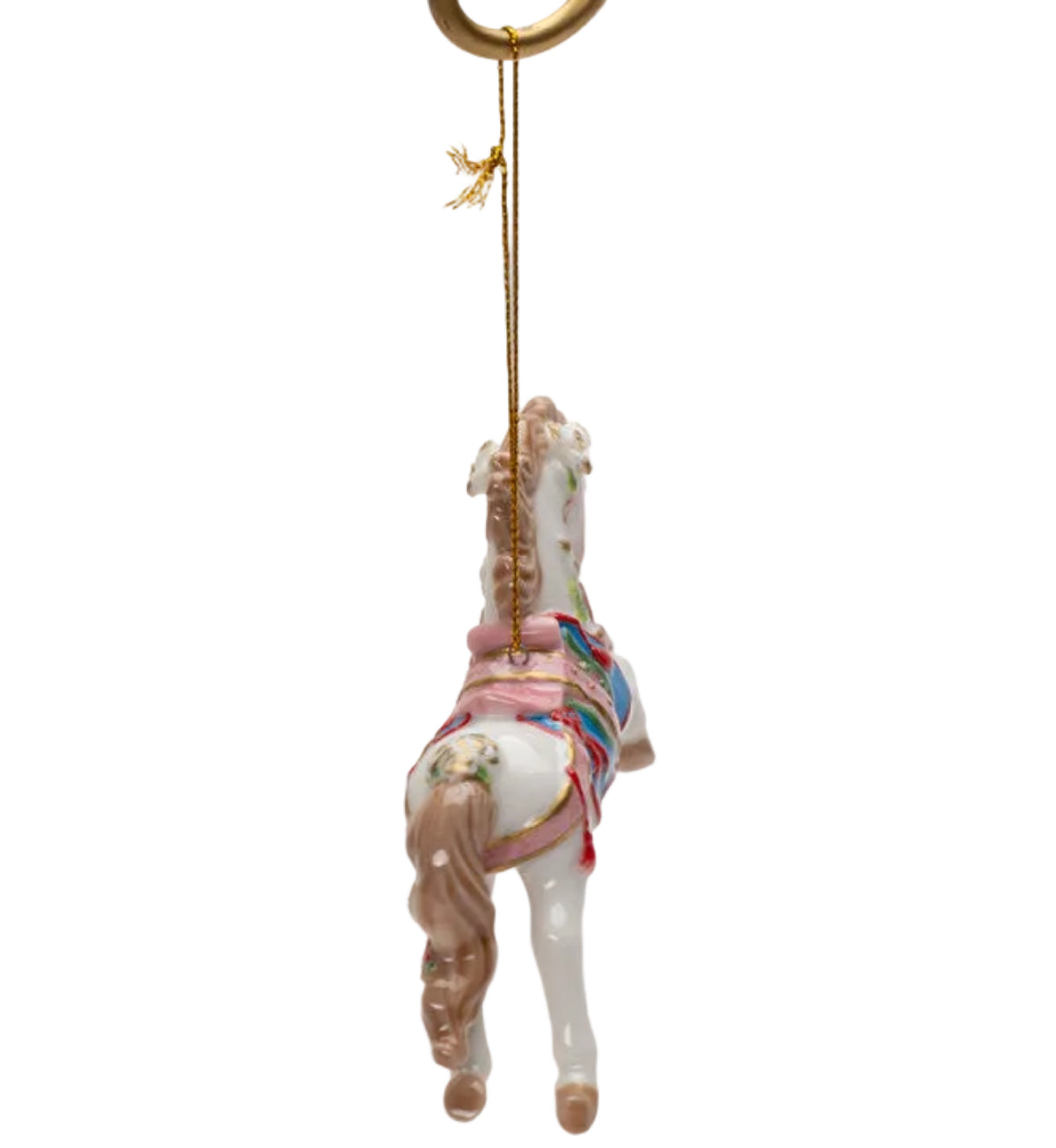 Cosmos Gifts Fine Porcelain Christmas Fantasia White Carousel Horse Ornament 4-7/8" L