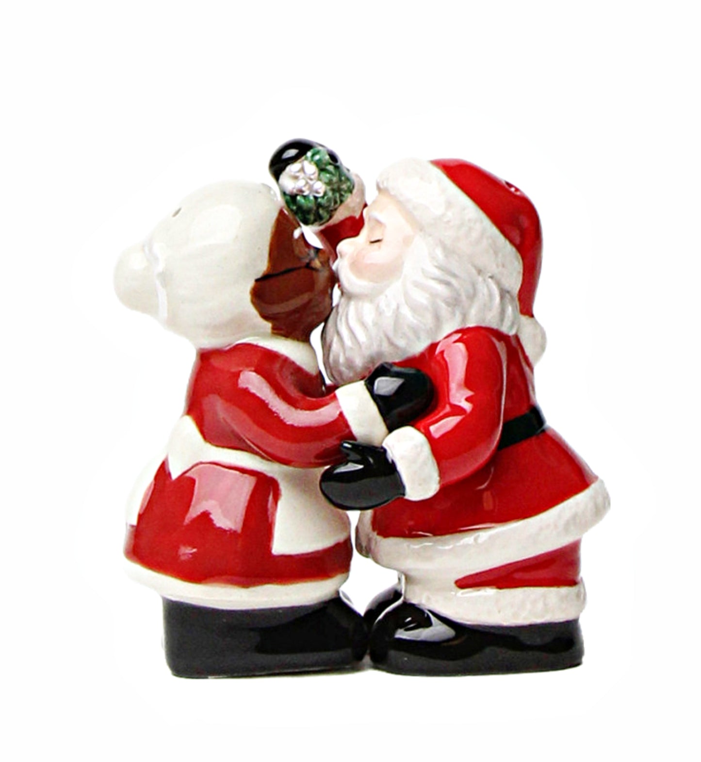 Cosmos Gifts Fine Ceramic Christmas Holidays Interracial Mr. & Mrs. Santa Couple Salt & Pepper Shakers Set 3-5/8" H 10719BW