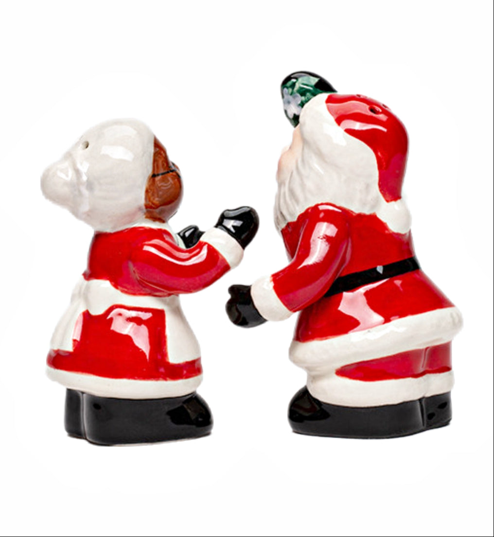 Cosmos Gifts Fine Ceramic Christmas Holidays Interracial Mr. & Mrs. Santa Couple Salt & Pepper Shakers Set 3-5/8" H 10719BW