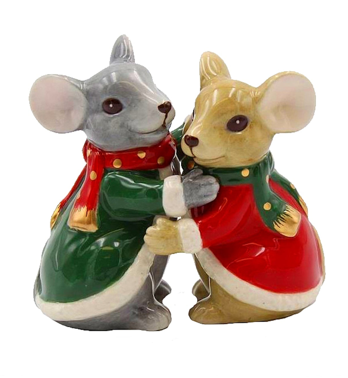 Cosmos Gifts Fine Ceramic Christmas Mouse Couple Hugging Salt & Pepper Shakers Set 3-3/8" H