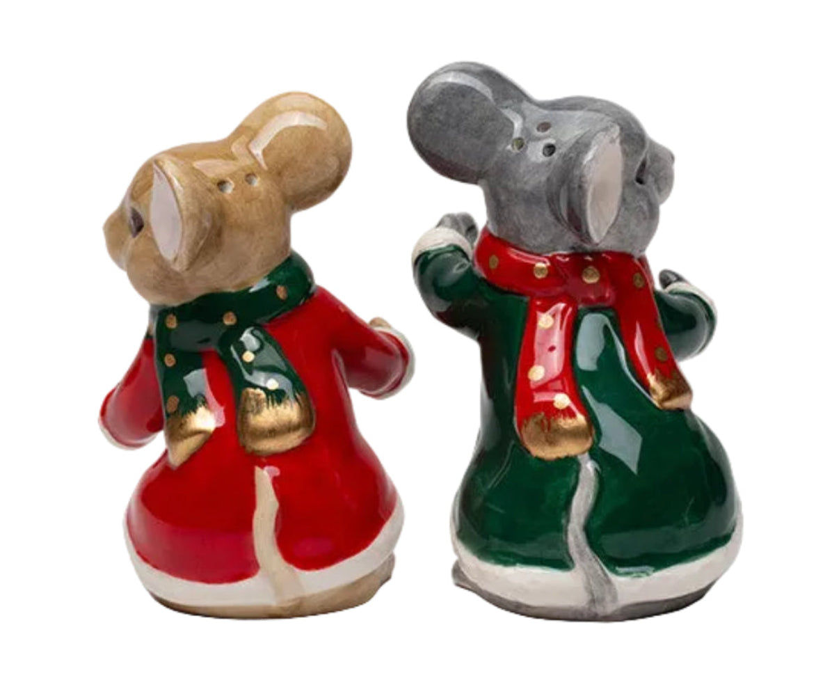 Cosmos Gifts Fine Ceramic Christmas Mouse Couple Hugging Salt & Pepper Shakers Set 3-3/8" H