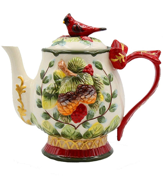 Cosmos Gifts Fine Ceramic Evergreen Holiday Teapot 24 oz.