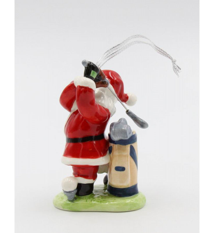 Cosmos Gifts Fine Ceramic African American Black Santa Golfing Ornament 4" H