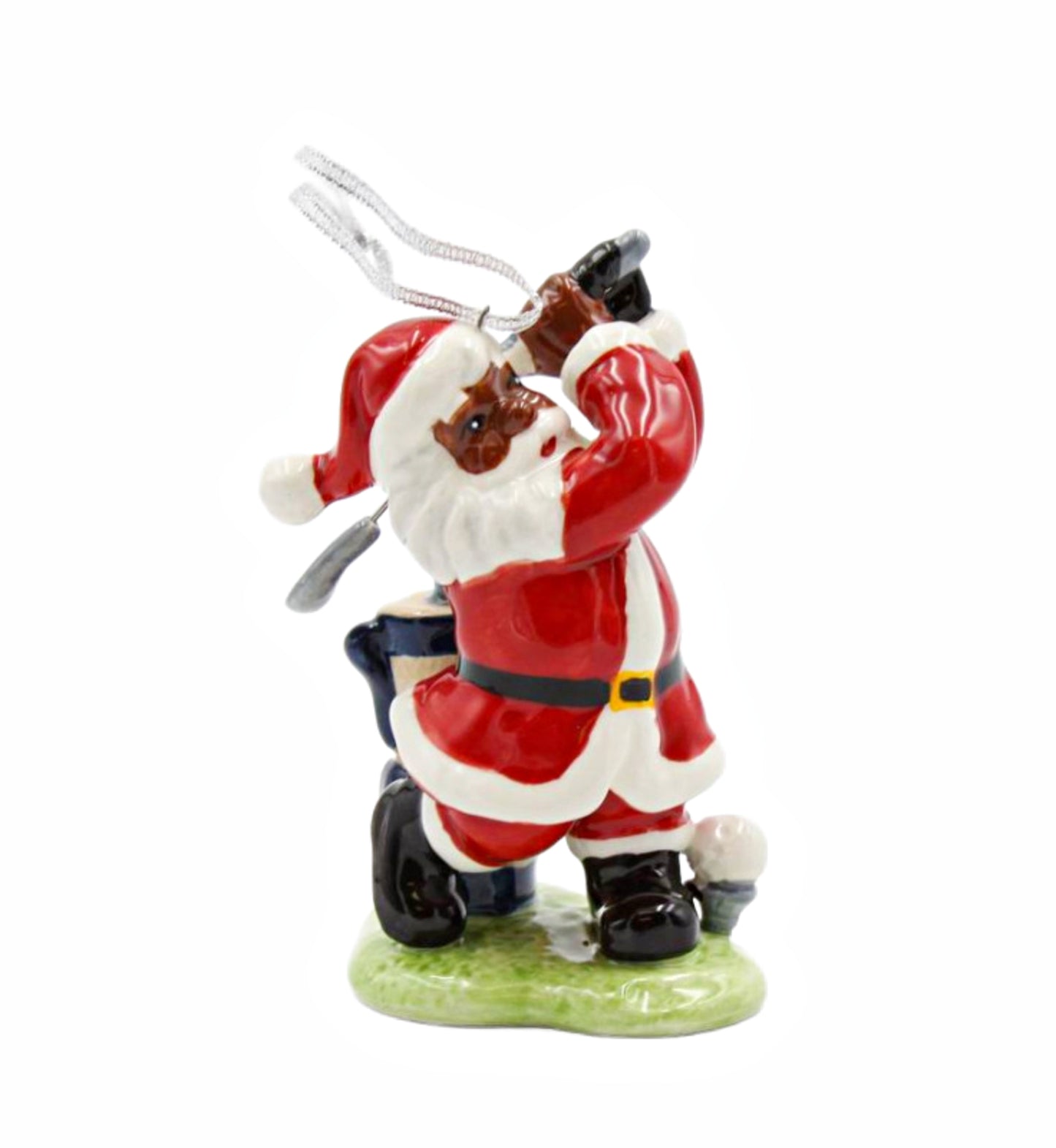 Cosmos Gifts Fine Ceramic African American Black Santa Golfing Ornament 4" H