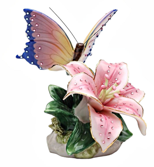Cosmos Gifts Fine Porcelain Jewel Lily with Butterfly Figurine 3-1/4" H