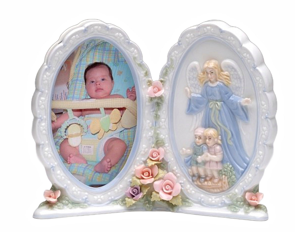Cosmos Gifts Fine Porcelain Guardian Angel Picture Frame 6" x 2-1/8" x 5" H