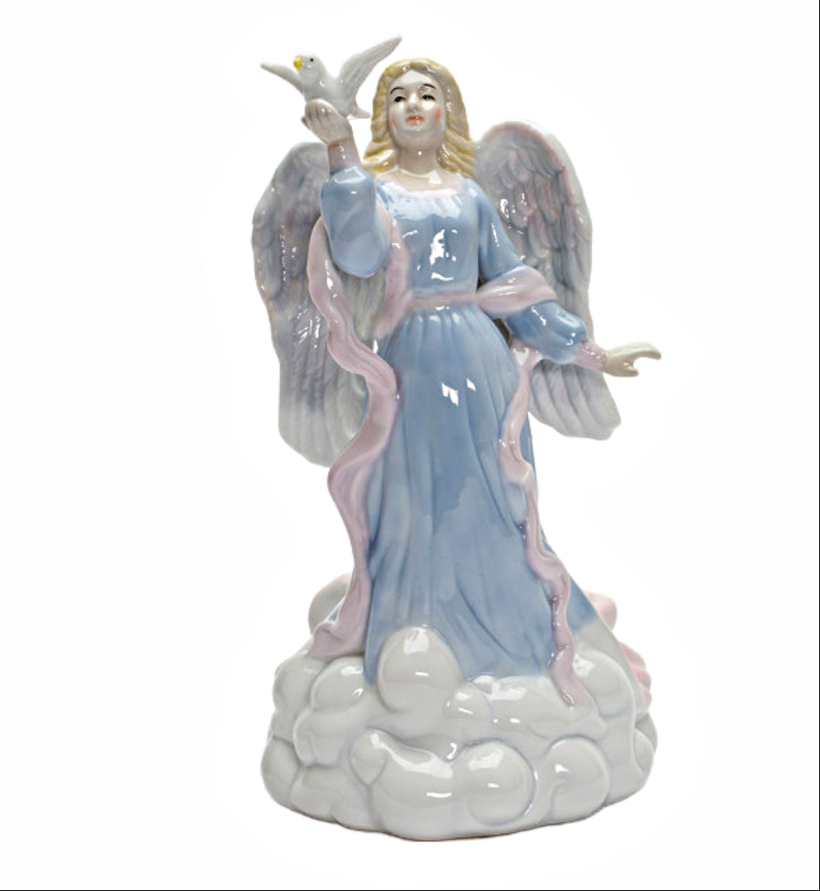 Cosmos Gifts Fine Porcelain  Angel Holding Dove Music Box Figurine 8" H