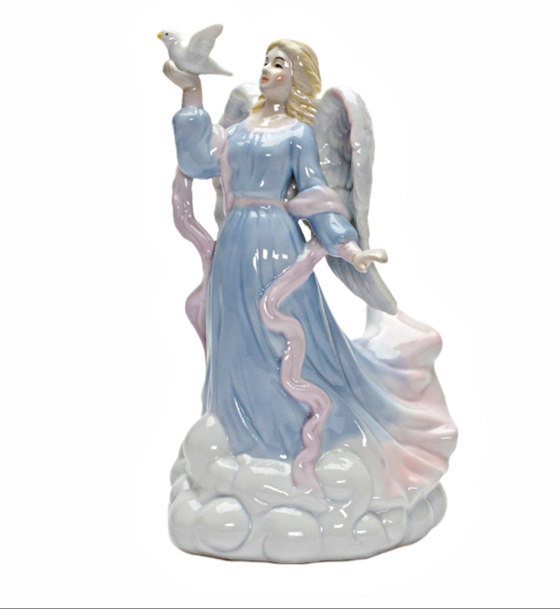 Cosmos Gifts Fine Porcelain  Angel Holding Dove Music Box Figurine 8" H