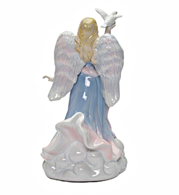 Cosmos Gifts Fine Porcelain  Angel Holding Dove Music Box Figurine 8" H