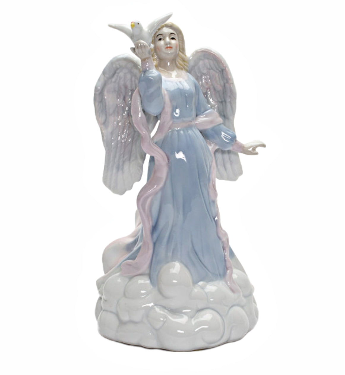 Cosmos Gifts Fine Porcelain  Angel Holding Dove Music Box Figurine 8" H