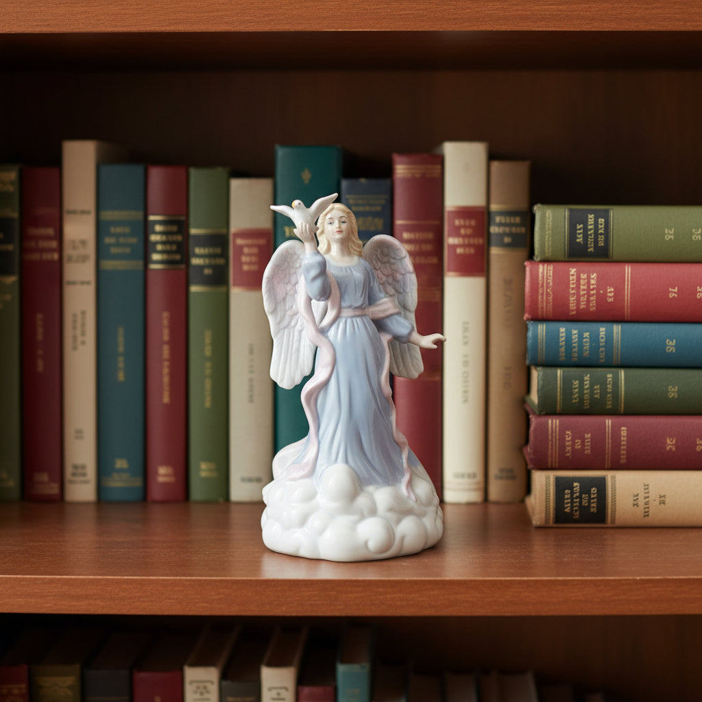 Cosmos Gifts Fine Porcelain  Angel Holding Dove Music Box Figurine 8" H