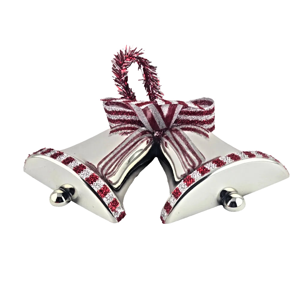 Silver Christmas Bells Hanging Decoration Set of 2, 16.5cm