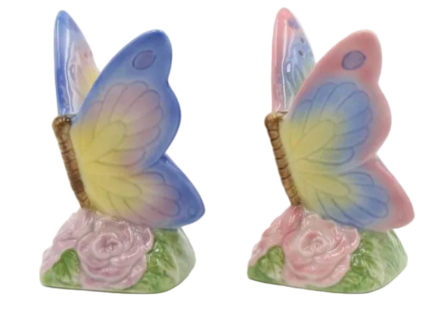 Cosmos Gifts Fine Porcelain Butterfly Salt and Pepper Shakers Set 3" H Blue, Pink, Yellow