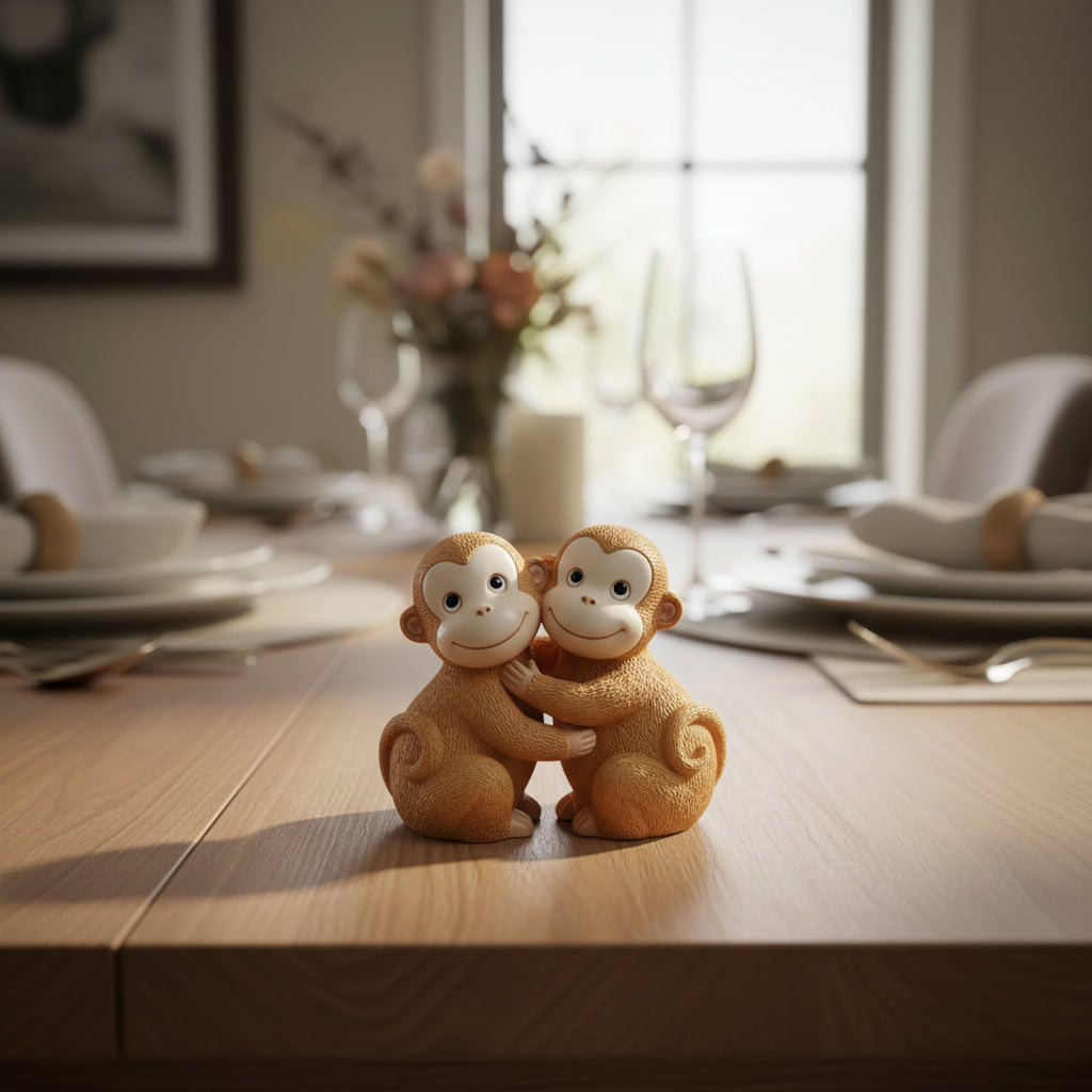 Cosmos Gifts Fine Ceramic Hugging Monkeys Salt and Pepper Shakers Set 3-1/8" H