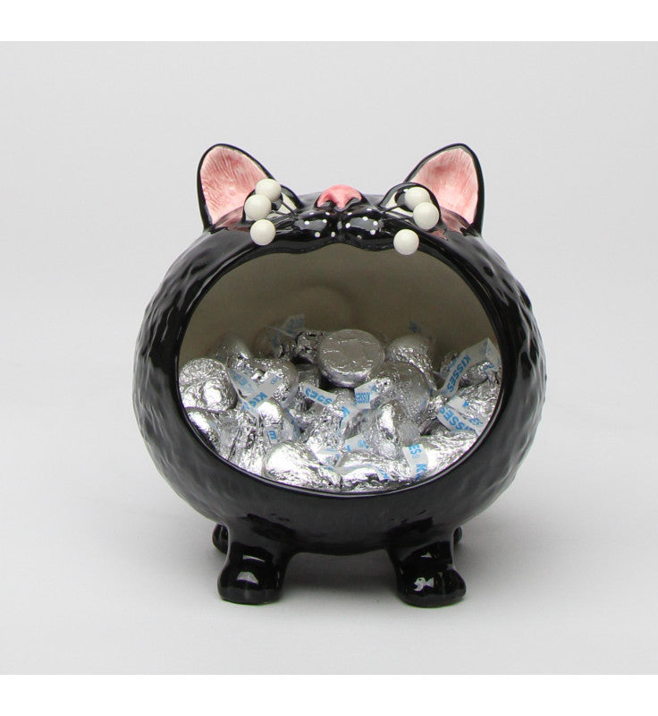 Cosmos Gifts Fine Porcelain Black Whisker Cat Halloween Candy Bowl 5.25" W x 5.13" H